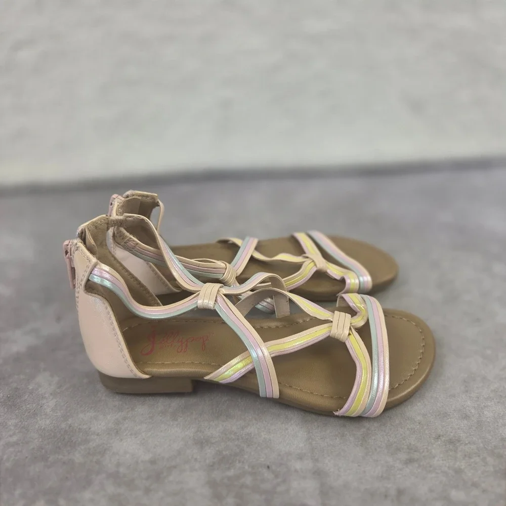 Jellypop Girls Strappy Gladiator Sandals Pastel Iridescent Back Zip Flat Shoes